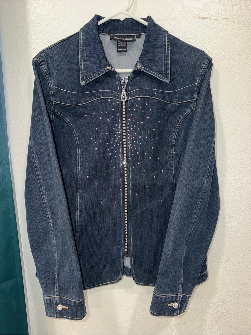 Christine Alexander Dark Blue Denim Jacket with Rhinestone Zip